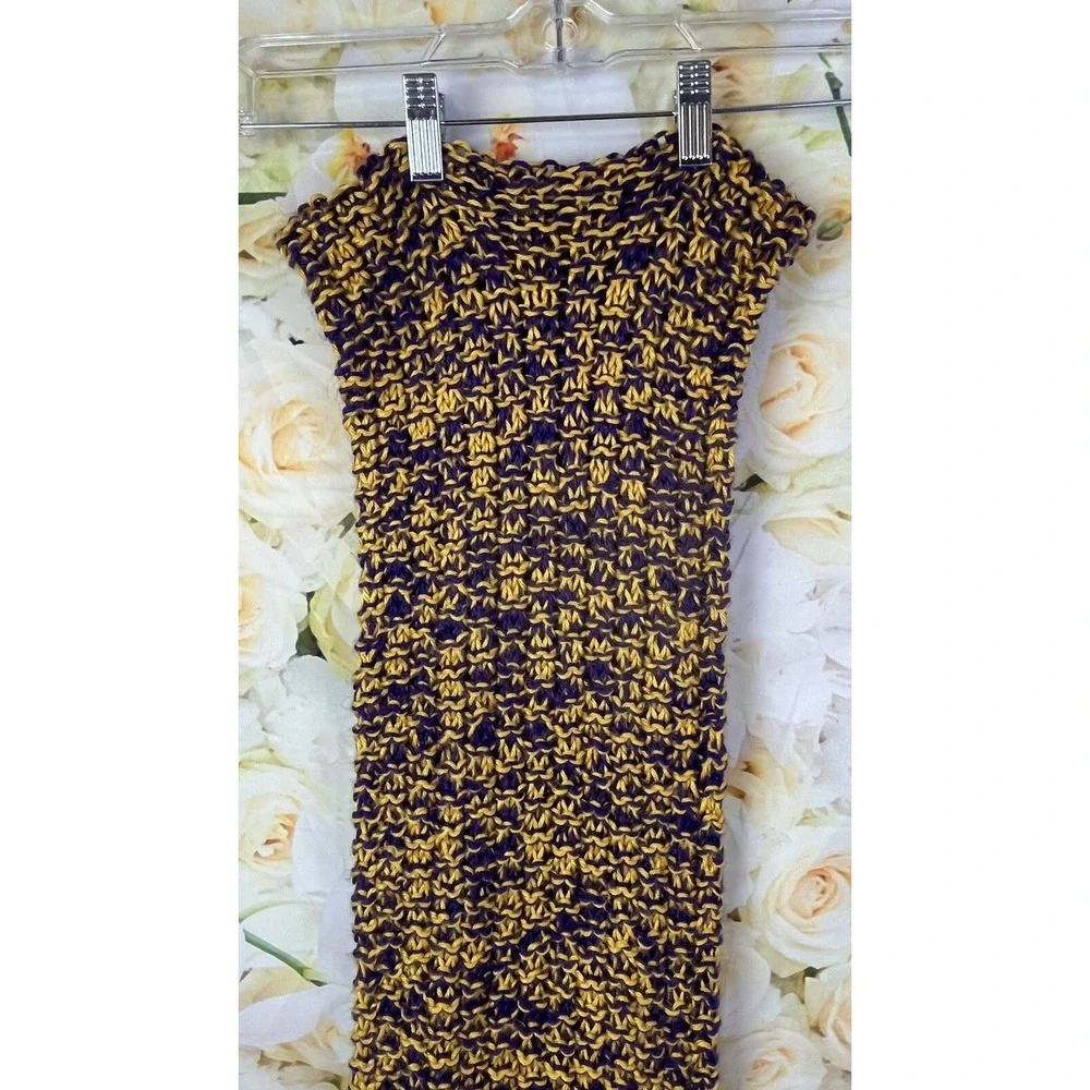 Crochet Scarf With Fringe Handmade Boho Purple Yellow Gold LA Lakers 88 In Long